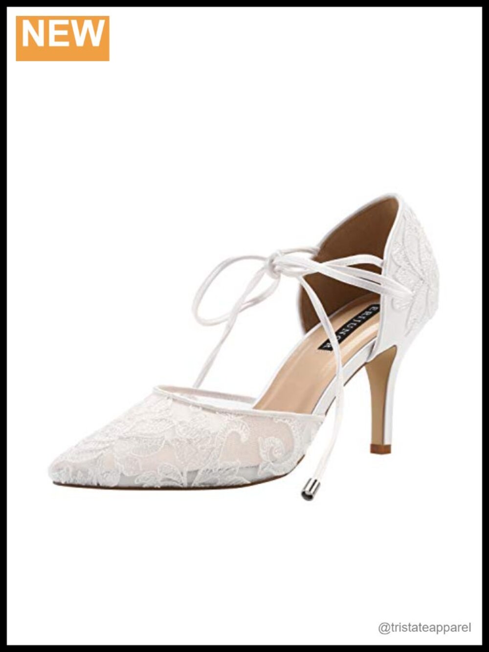 Lace Mesh Mid Heel Pointed Toe Ankle Strap Wedding Pumps